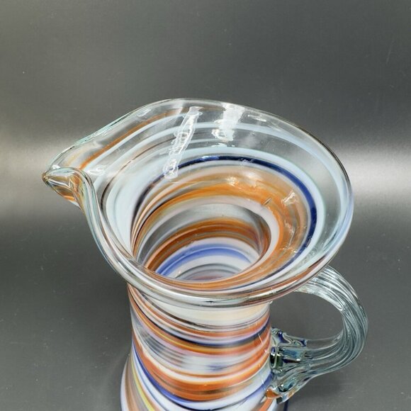 Smiths Old Timer Hand Made Multi Swirl Glass Pitcher Carafe Jug Applied Handle - Picture 4 of 12